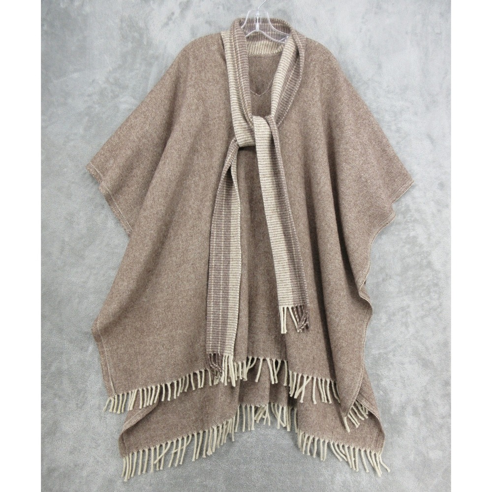 Vintage Poncho Women One Size Fringed Wool Southwestern Attached Scarf Boho